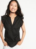 Old Navy Womens Relaxed Flutter-trim Sleeveless Top For Women Black Dots Size L