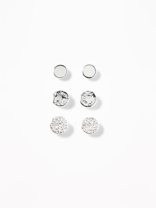 Silver-toned Disk Stud Earrings 3-pack For Women