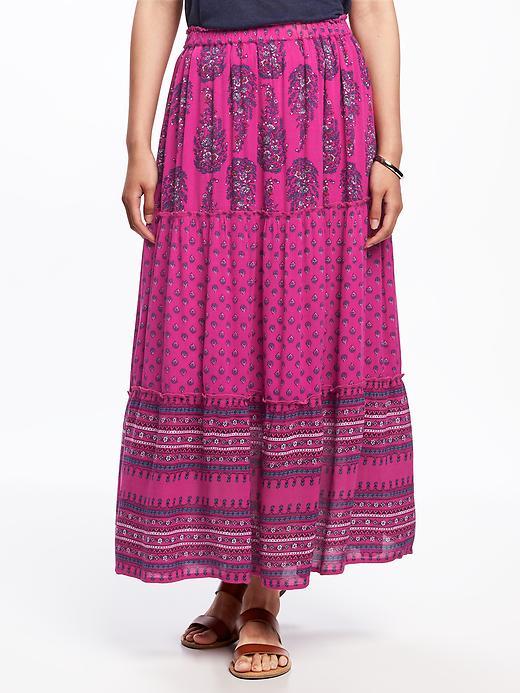 Old Navy Womens Tiered Boho Maxi Skirt For Women Raspberry Tart Size Xl