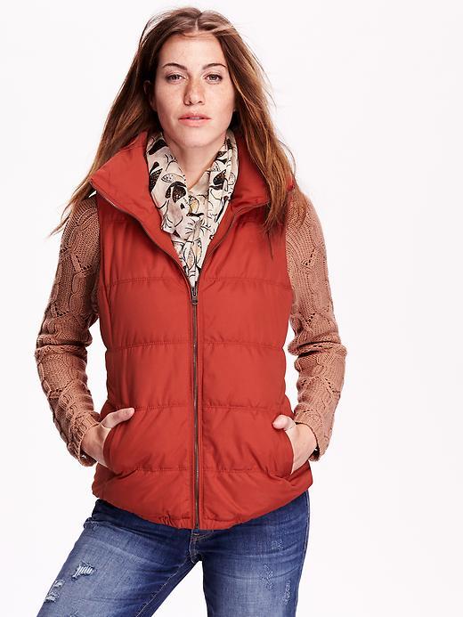 Old Navy Womens Quilted Fleece Lined Vest Size L Tall - Red Saffron