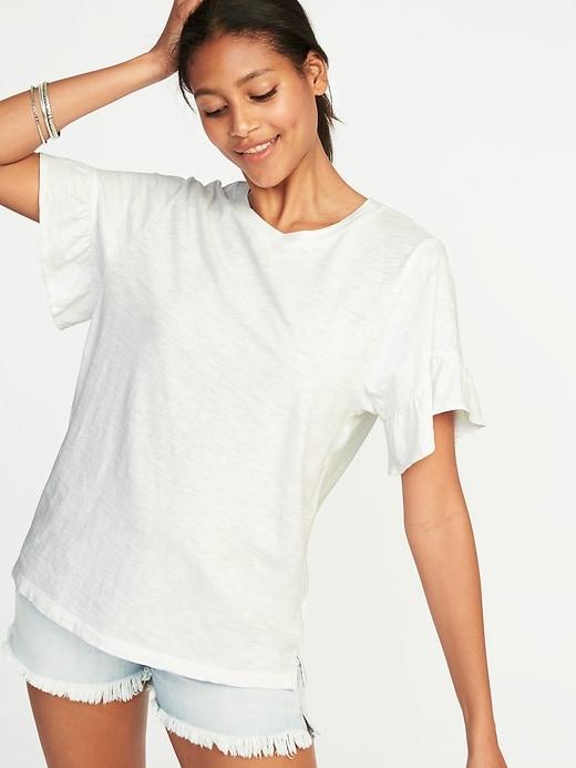 Old Navy Womens Ruffle-sleeve Slub-knit Top For Women Calla Lilies Size Xxl