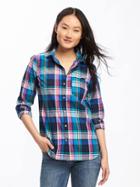 Old Navy Classic Pocket Shirt For Women - Barbados Blue Plaid