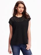 Old Navy Relaxed Lace Front Top For Women - Black