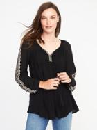 Old Navy Embroidered Tassel Tie Blouse For Women - Blackjack