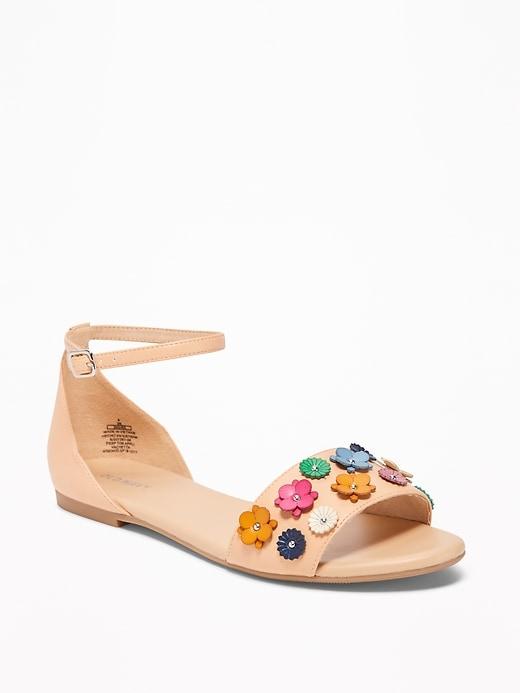 Old Navy Womens Flower-applique Peep-toe Sandals For Women Vachetta Size 10