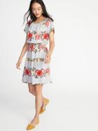 Old Navy Womens Waist-defined Smocked-neck Dress For Women Light Gray Floral Size M