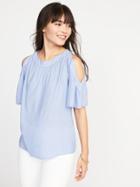 Old Navy Womens Relaxed Cold-shoulder Top For Women Light Blue Size Xs