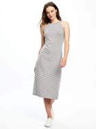 Old Navy High Neck Side Slit Midi Dress For Women - Heather Gray Stripe