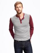 Old Navy Color Block Henley Tee For Men - Dark Red