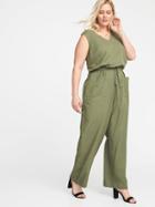 Old Navy Womens Waist-defined Plus-size Sleeveless Utility Jumpsuit Olive Through This Size 1x