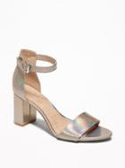 Old Navy Womens Metallic Block-heel Sandals For Women Silver Size 6 1/2