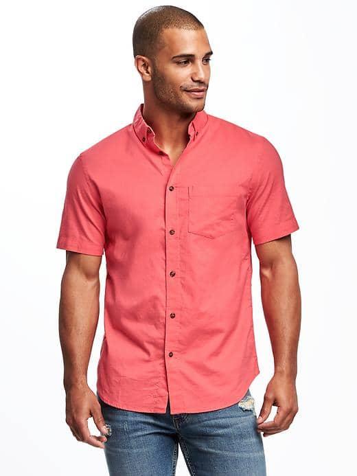 Old Navy Built In Flex Slim Fit Summer Weight Oxford For Men - Apple Guava