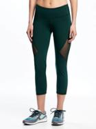 Old Navy Go Dry Mid Rise Compression Mesh Panel Crops For Women - Emerald Isle