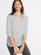 Old Navy Womens Relaxed Classic Soft-brushed Twill Shirt For Women Blue/white Stripe Size S