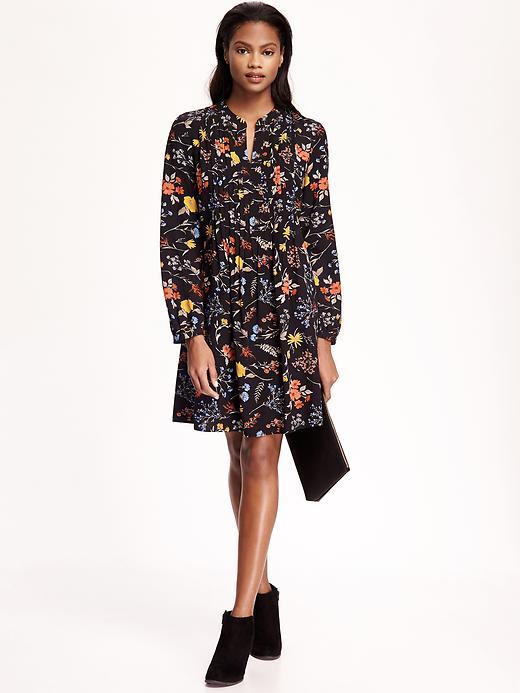 Old Navy Pintuck Swing Dress For Women - Black Floral
