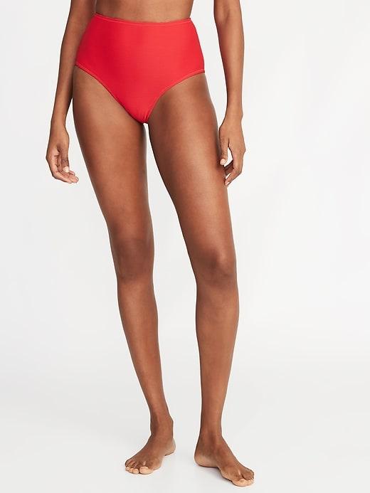High-waist Textured Swim Bottoms For Women