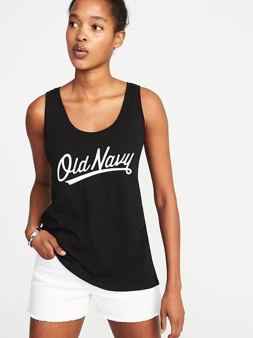 Old Navy Womens Everywear Logo-graphic Scoop-neck Tank For Women Black Size L