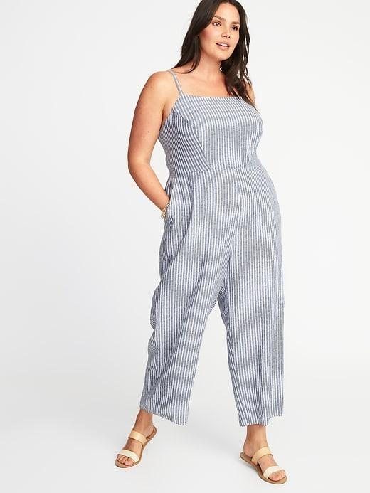 Old Navy Womens Plus-size Striped Square-neck Jumpsuit Blue Stripe Size 4x