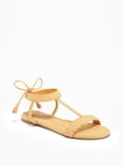 Old Navy Sueded Tie Back T Strap Sandals For Women - Sweet Pollen