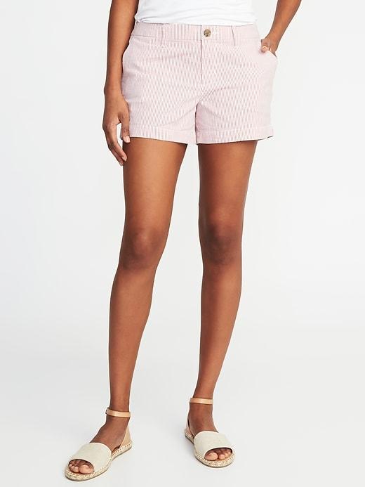 Old Navy Womens Mid-rise Everyday Seersucker Shorts For Women (3 1/2) Red Stripe Size 8