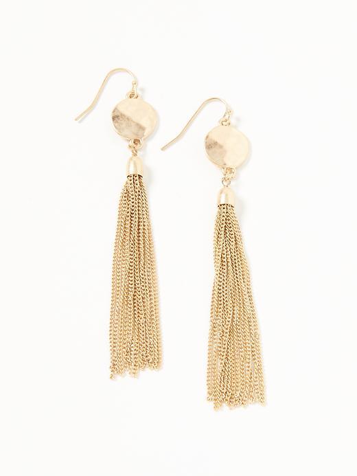 Old Navy Hammered Disk Tassel Drop Earrings For Women - Antique Gold
