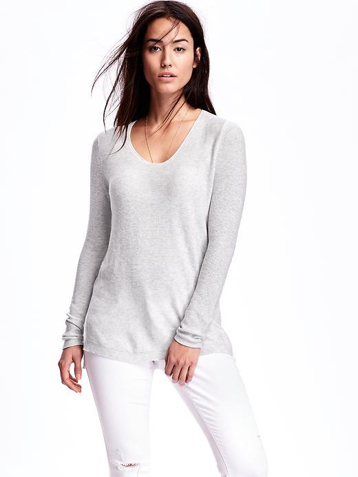 Old Navy Side Slit Yarn Tunic Sweater For Women - Light Heather Gray
