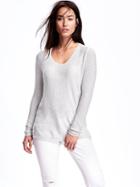Old Navy Side Slit Yarn Tunic Sweater For Women - Light Heather Gray