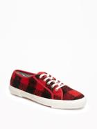 Old Navy Wool Blend Felt Sneakers For Women - Red Buffalo Check
