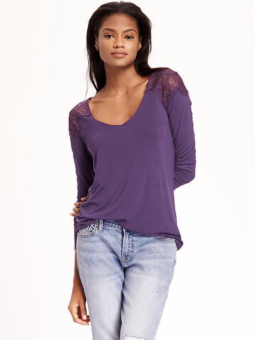 Old Navy Relaxed Lace Shoulder Top For Women - Purple Inertia Poly