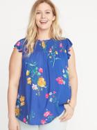 Floral-print Smocked-yoke Plus-size Swing Top