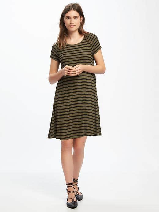 Old Navy Striped Rib Knit Swing Dress For Women - Olive Stripe