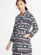 Old Navy Womens Printed Tie-belt Micro-fleece Robe For Women Multi Fair Isle Size Xs/s