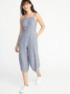 Old Navy Womens Waist-defined Linen-blend Cami Jumpsuit For Women Blue/white Stripe Size Xs