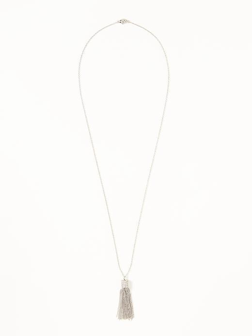 Old Navy Tassel Chain Necklace For Women - Silver