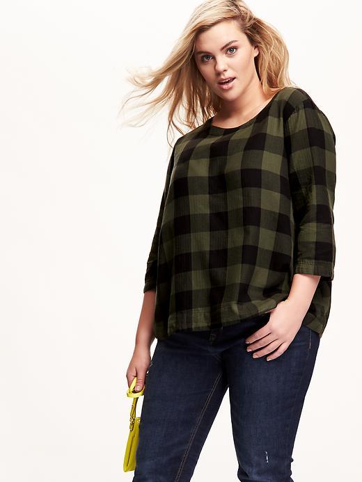 Old Navy Herringbone Plaid Plus Size Top Size 1x Plus - Olive Midscale Plaid