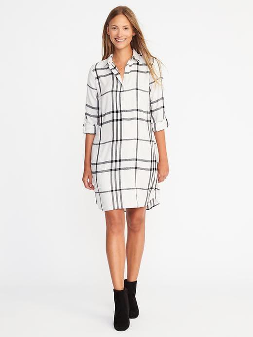 Old Navy Plaid Pullover Shirt Dress For Women - White Plaid