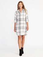 Old Navy Plaid Pullover Shirt Dress For Women - White Plaid