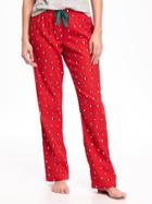 Old Navy Flannel Drawstring Sleep Pants For Women - Red Penguins