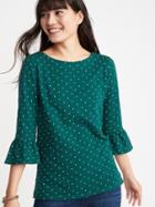 Old Navy Womens Ruffle-sleeve Mariner Top For Women Green Dots Size Xl