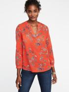 Old Navy Printed Linen Blend Blouse For Women - Red Floral