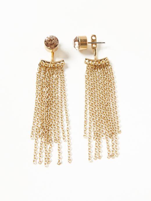 Old Navy Crystal Tassel Chain Drop Earrings For Women - Gold