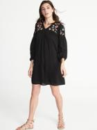 Old Navy Womens Embroidered-yoke Shift Dress For Women Black Size S