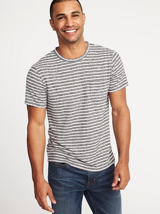 Old Navy Mens Linen-blend Striped Pocket Tee For Men Cream Size M