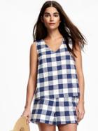 Old Navy Cropped Button Back Tank - Blue Gingham