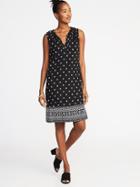 Old Navy Womens Sleeveless Tie-neck Shift Dress For Women Black Print Size L