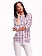 Old Navy Classic Fit Banded Collar Shirt - Purple Plaid