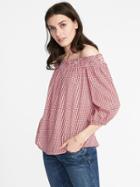 Old Navy Womens Off-the-shoulder Gingham Top For Women Red Gingham Size Xl