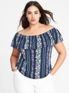 Old Navy Womens Relaxed Plus-size Off-the-shoulder Top Navy Blue Print Size 2x