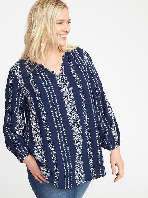 Old Navy Womens Relaxed Plus-size Shirred Blouse Navy Floral Size 4x