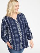 Old Navy Womens Relaxed Plus-size Shirred Blouse Navy Floral Size 4x